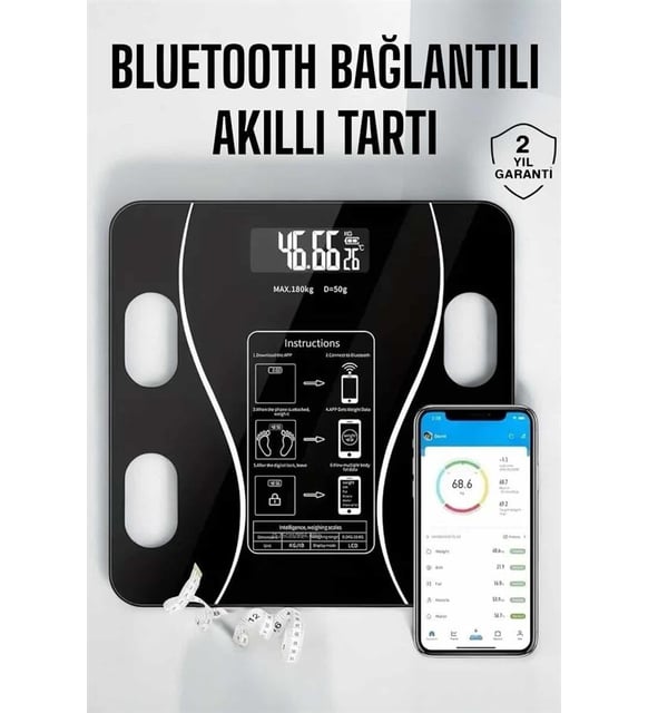 Dijital Baskül Tartı Akıllı Elektronik Yağ Su Kas Vücut Kitle Endeksi