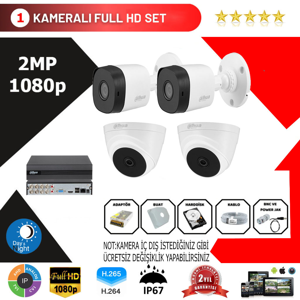 4 Kameralı 2 Mp Ahd Güvenlik Kamera Sistemi